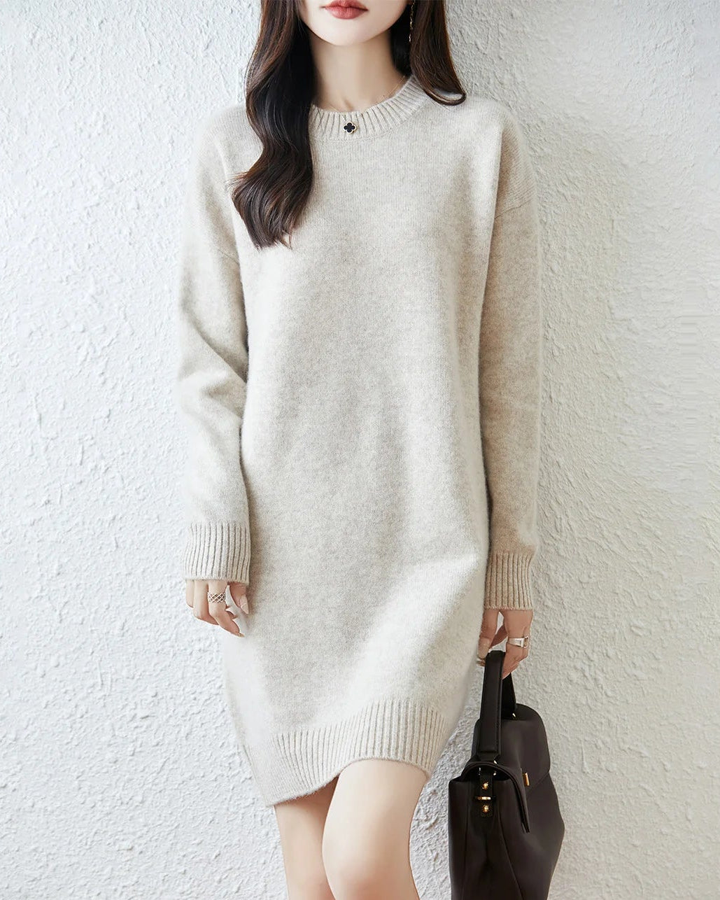 Longline Merino Wool Crewneck Sweater