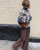 Patchwork Turtleneck Loose Knit Pullover