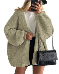 Solid V-Neck Loose Long Knit Cardigan Coat