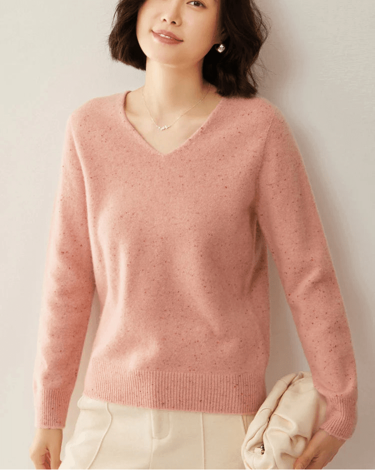 Soft Wool Long-Sleeved V-Neck Knit Sweater
