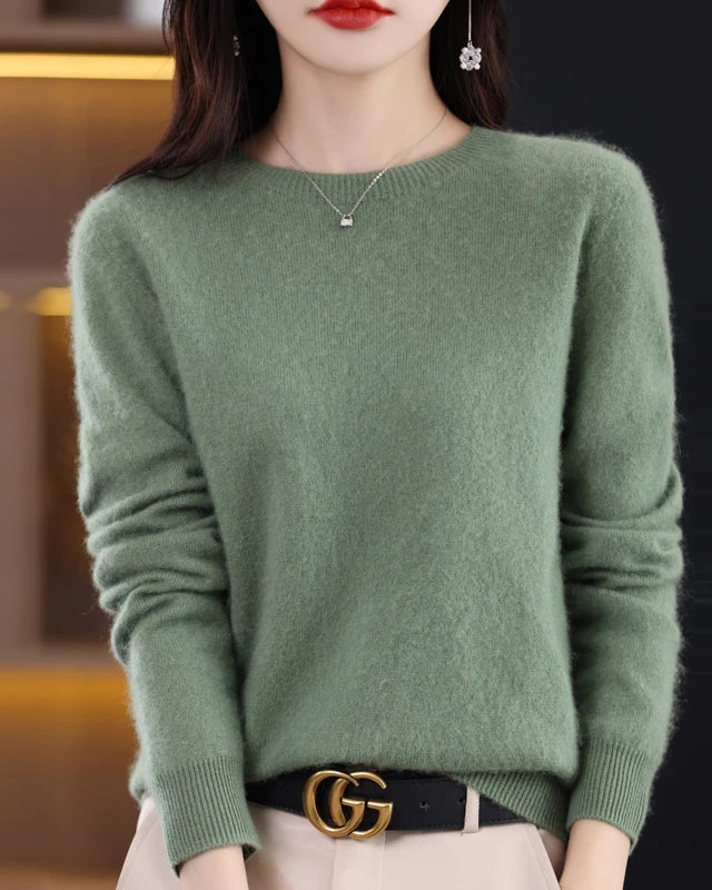 Merino Wool O-Neck Knit Sweater