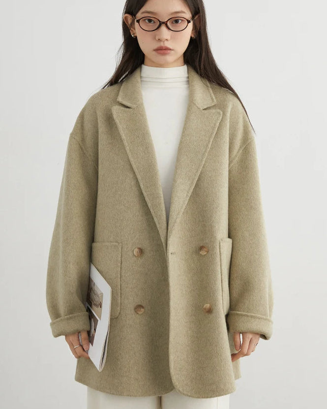 Wool-Blend Double-Breasted Midi Overcoat