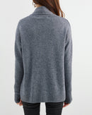 Merino Wool Solid Scarf Collar Loose Knit Cardigan