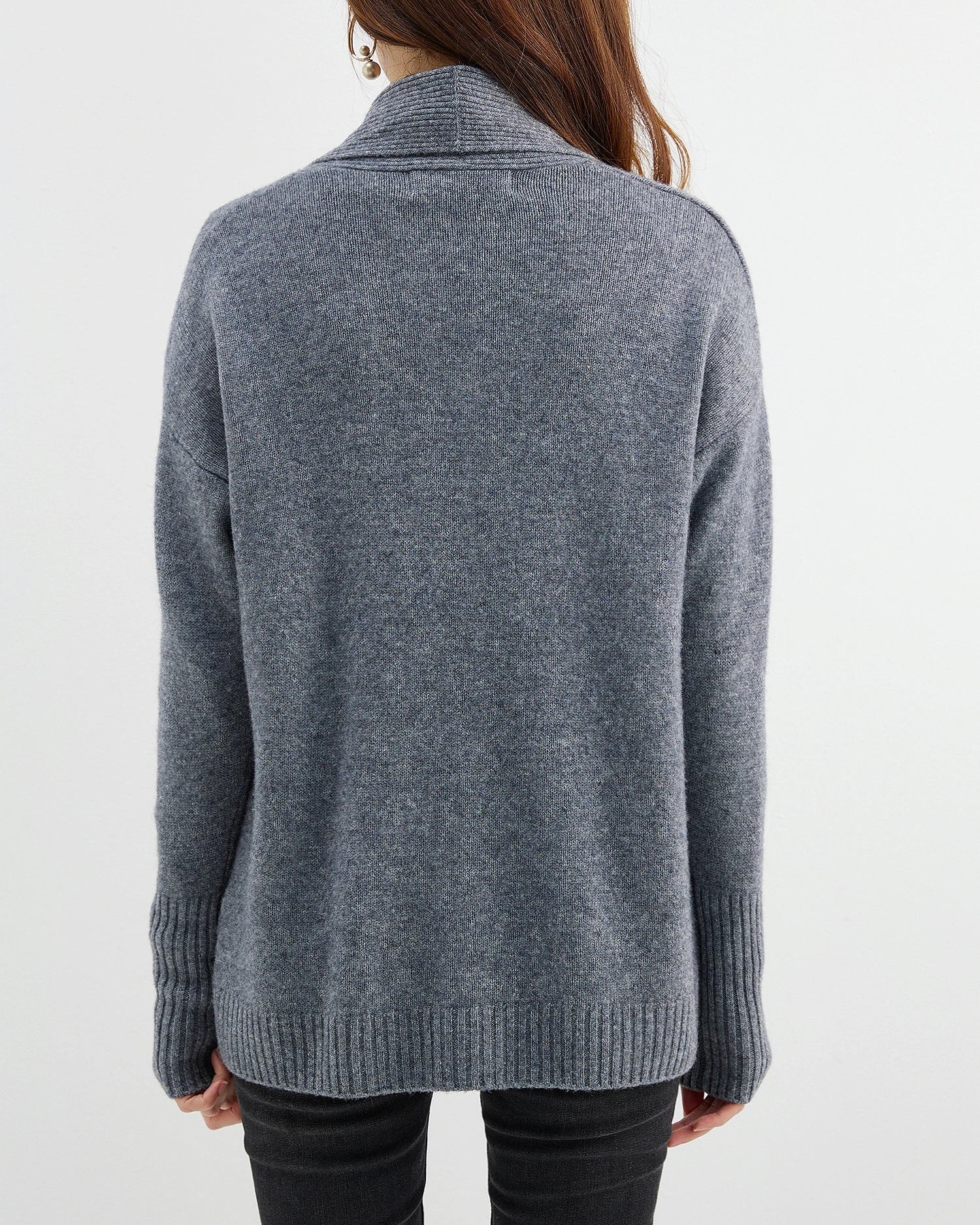 Merino Wool Solid Scarf Collar Loose Knit Cardigan