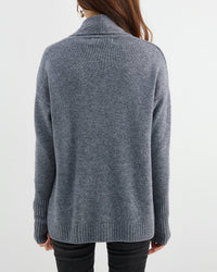 Merino Wool Solid Scarf Collar Loose Knit Cardigan