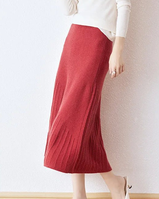 Wool Knitted High Waist A-Line Skirt