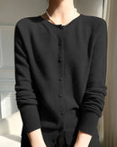 Wool Round-Neck Single-Breasted Cardigan
