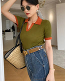 Slim Knit V-Neck Short Sleeve Top