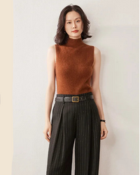 Cashmere Knitted Sleeveless Mock Neck Sweater