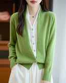 Merino Wool Solid V-Neck Fake Two-Piece Pullover Sweater