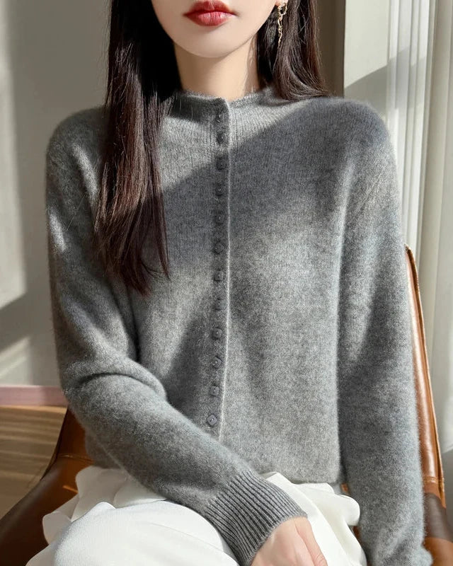 Mock Neck Merino Wool Cardigan