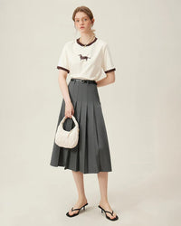 New Belted Elegant Pleated Maxi Skirt