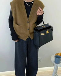 Merino Wool V-Neck Knit Vest