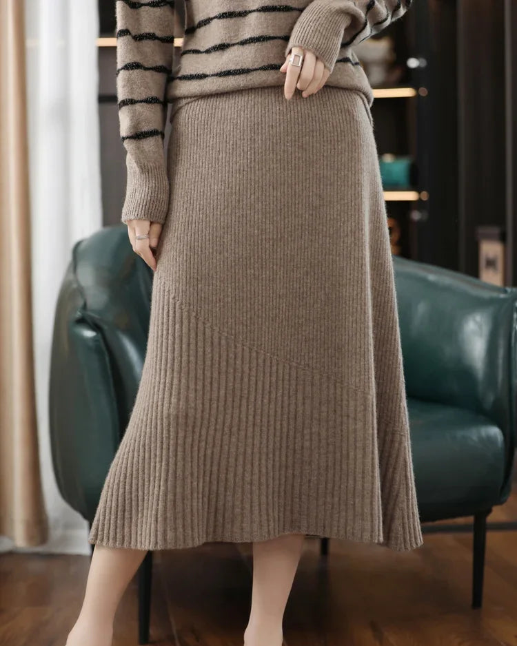 Pure Cashmere Slim Knit Midi Skirt
