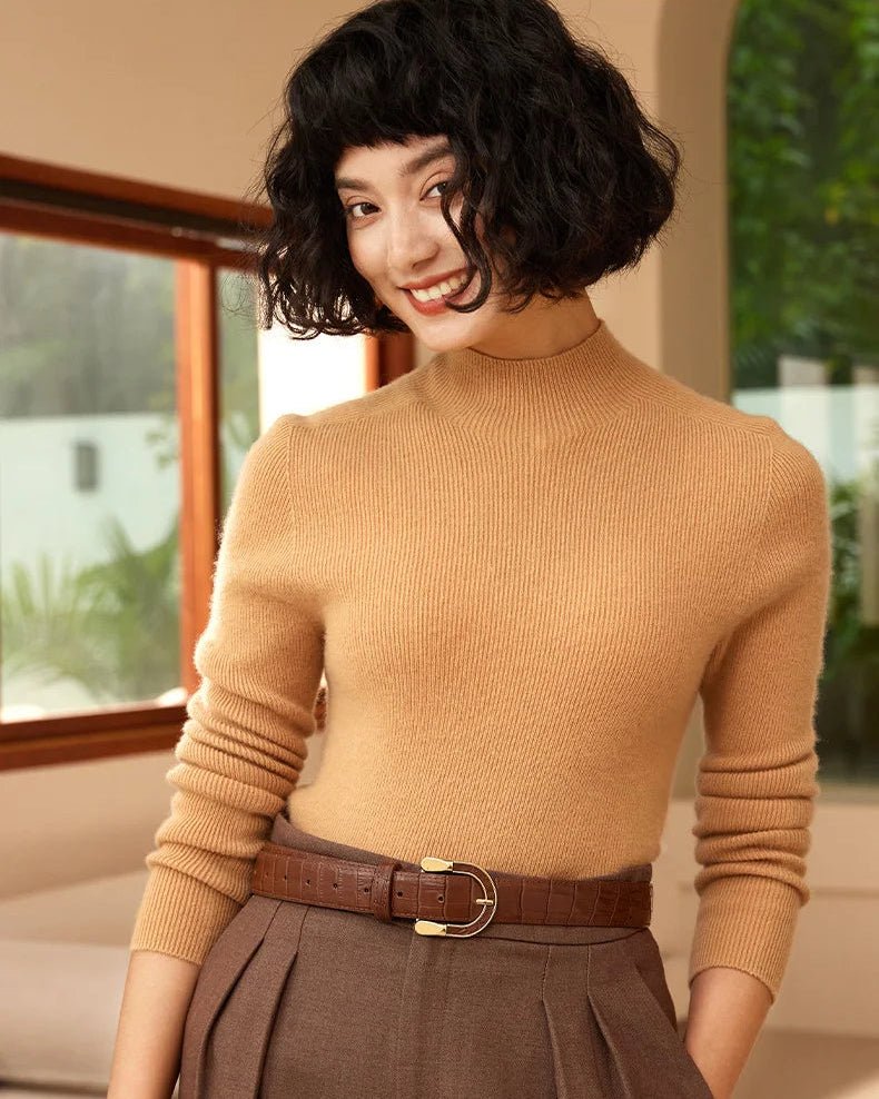 Cashmere Turtleneck Pullover Slim-Fit Knit Sweater