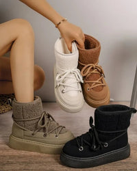 Lace-Up Flannel Mid-Calf Snow Boots