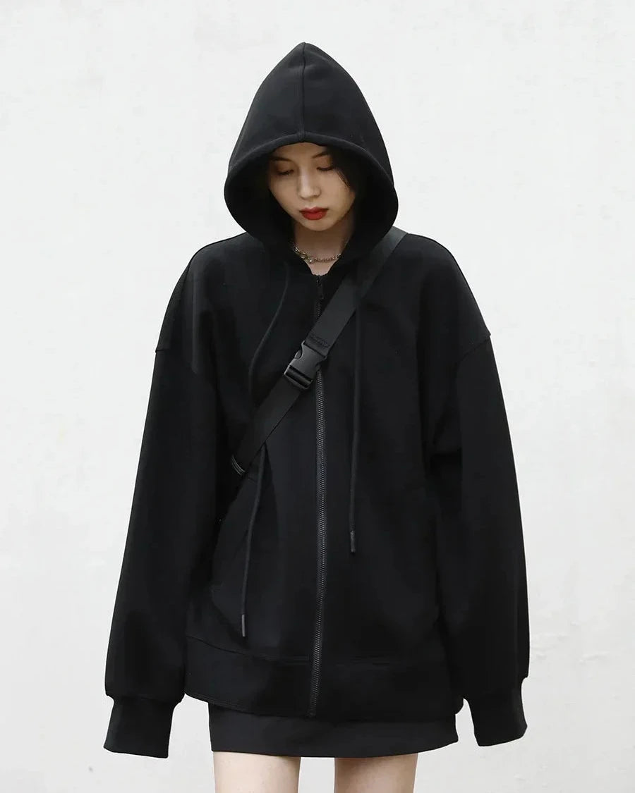 Long Zip-Up Cotton Blend Hoodie