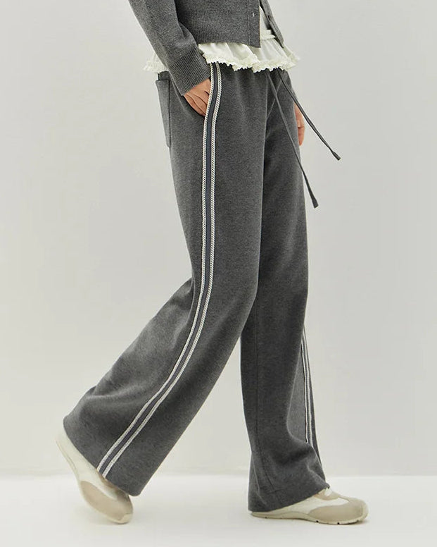 Striped Wide-Leg Ankle Trousers