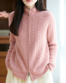 Wool & Cashmere Cable Knit Zipper Sweater