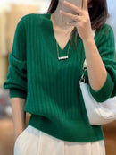 V-Neck 100% Cashmere Knitted Pullover Sweater