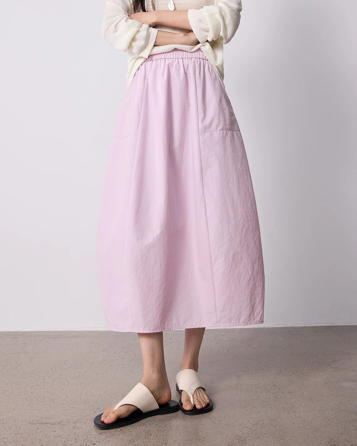 High-Waist Cocoon A-Line Midi Skirt