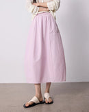 High-Waist Cocoon A-Line Midi Skirt