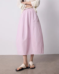 High-Waist Cocoon A-Line Midi Skirt