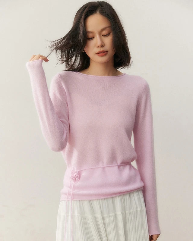 Cashmere Rolled-Up Round Neck Loose Sweater