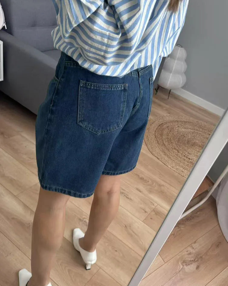 Relaxed Wide Leg High Rise Jean Shorts