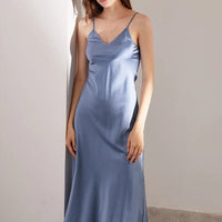 100% Real Silk V-neck Sling Dress