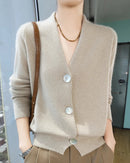 Cashmere Wool Blend Solid V-Neck Button Knit Cardigan