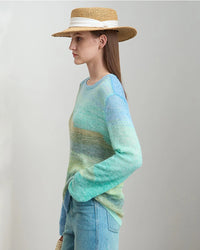 Round Neck Color-Blocked Long-Sleeved Knit Cardigan