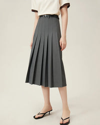 New Belted Elegant Pleated Maxi Skirt