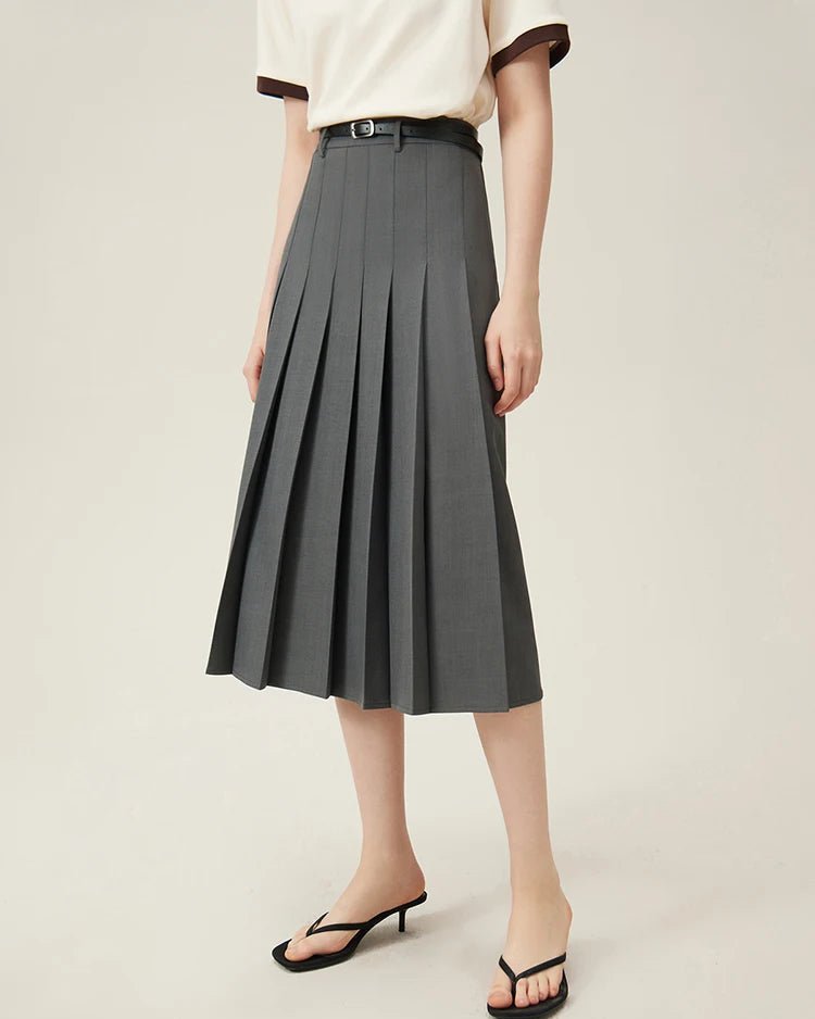 New Belted Elegant Pleated Maxi Skirt