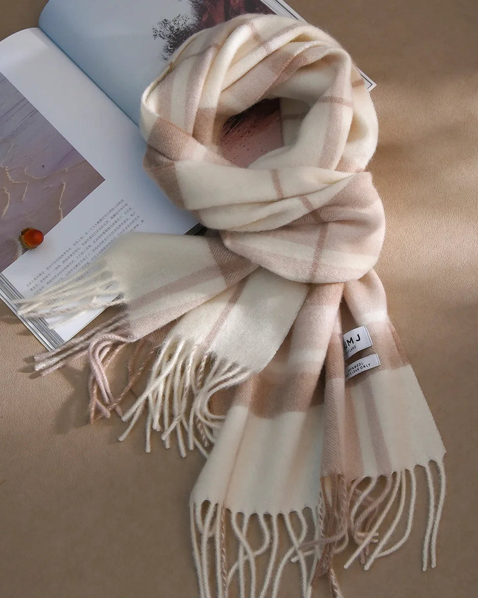 Plaid Wool Fringe Scarf