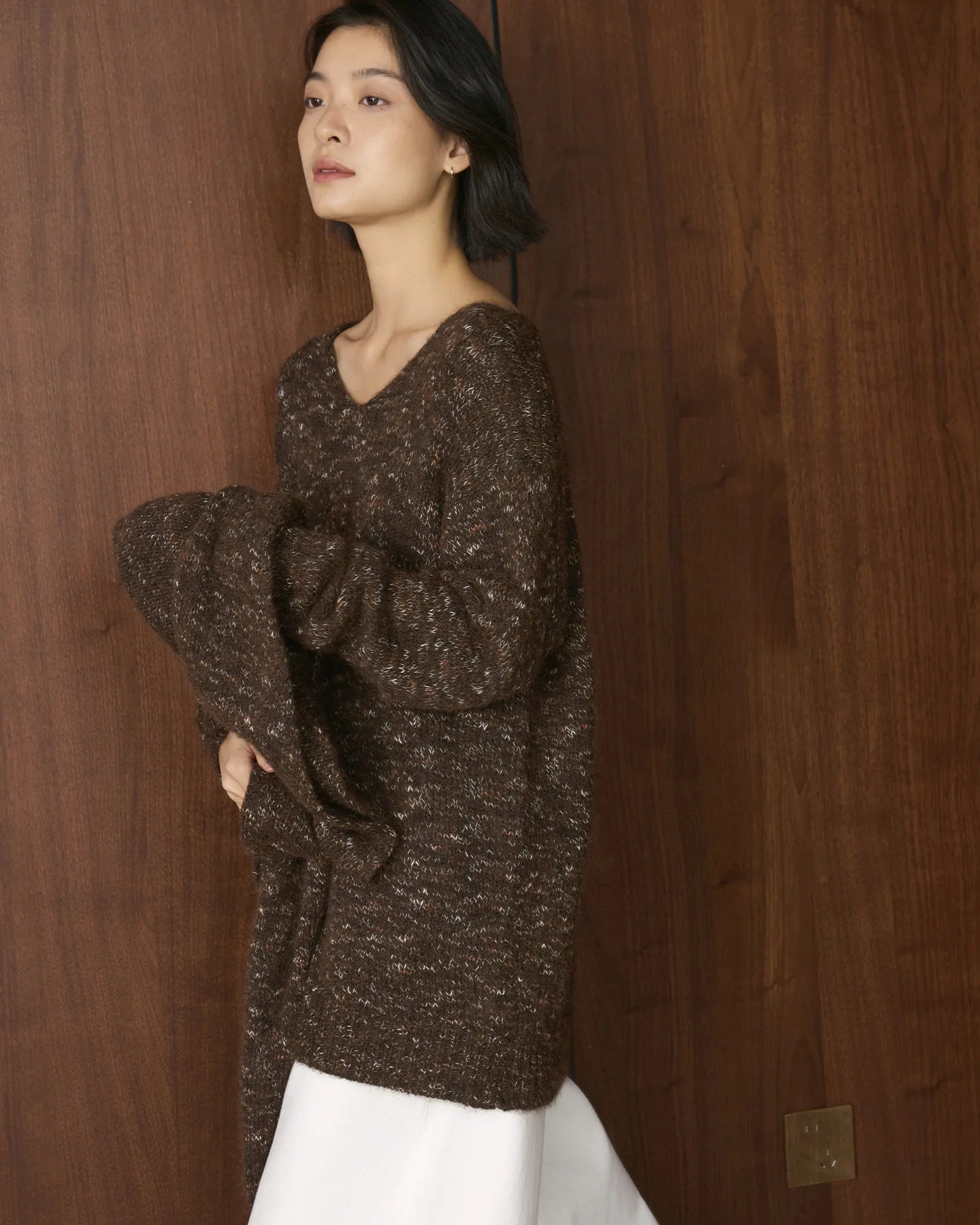 Wool Blend Shawl-Style Loose Thick Knit Pullover