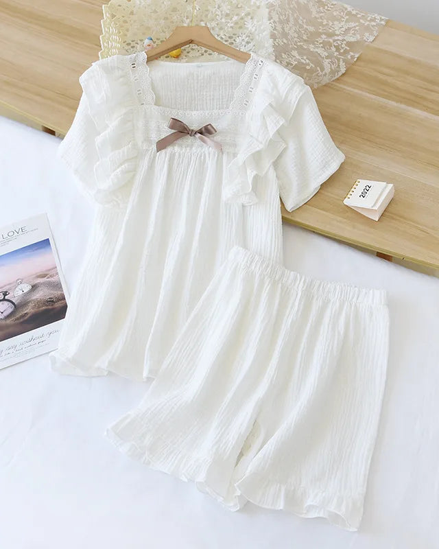 Cotton Crepe Square-Neck Pajama Set