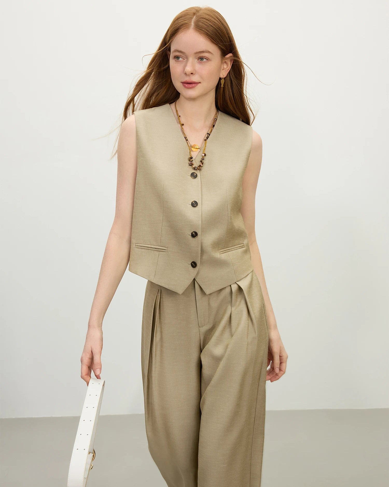Tailored Linen Blend V-Neck Vest