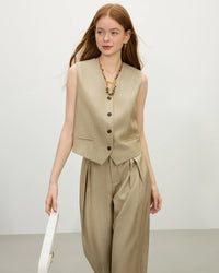 Tailored Linen Blend V-Neck Vest