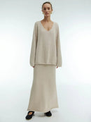 Casual V-neck Sweater& Skirt Set