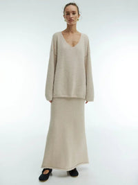 Casual V-neck Sweater& Skirt Set