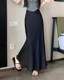 Satin High-Waist Midi Skirt