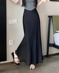 Satin High-Waist Midi Skirt