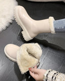 Women Plush-Lined Ankle Boots Square Heel