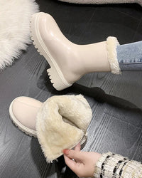 Women Plush-Lined Ankle Boots Square Heel