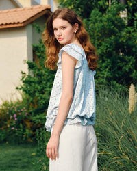 Sweet Polka Dot U-Neck Puff Short-Sleeved Top