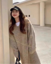 Cashmere Hooded Knit Midi Sweater Dress