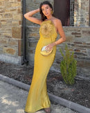 Spaghetti Strap Backless 3D Floral Fitted Dress