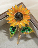 Exquisite baroque sunflower brooch in gold tone, ornate metal pin with layered petals and detailed center, perfect for adding vintage floral charm.