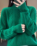 Diamond-Knit Wool Mock-Neck Sweater